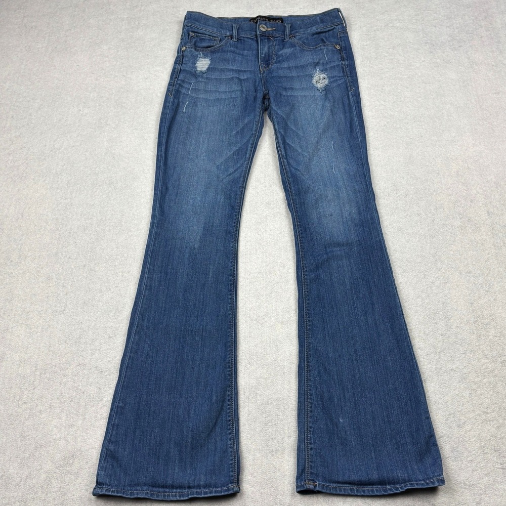 Express Jeans Womens 2 Blue Mia Mid Rise Slim Flare Distressed Stretch Denim 33